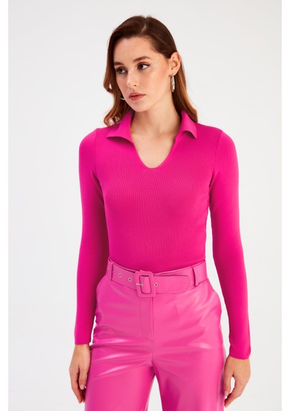 Polo Yaka Triko - Fuşya modelleri