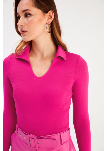 Polo Yaka Triko - Fuşya fırsatları