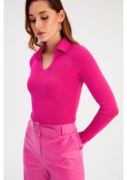 Polo Yaka Triko - Fuşya indirimleri
