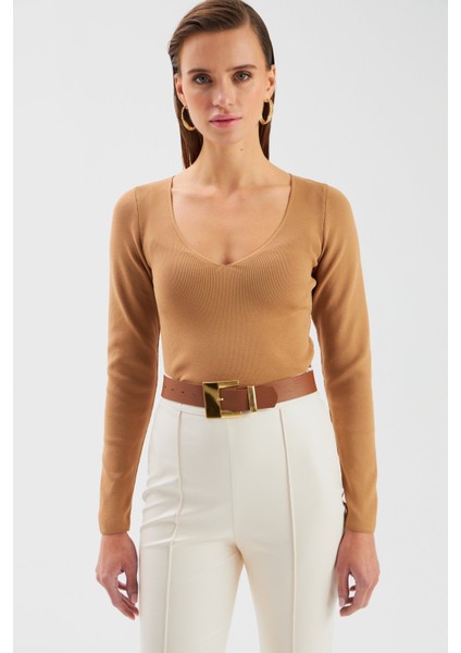 V Yaka Triko Crop Vizon modelleri