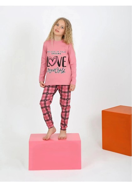 Kız Çocuk Uzun Kollu %100 Pamuklu Düğmeli Pijama Takımı 2/5 Yaş