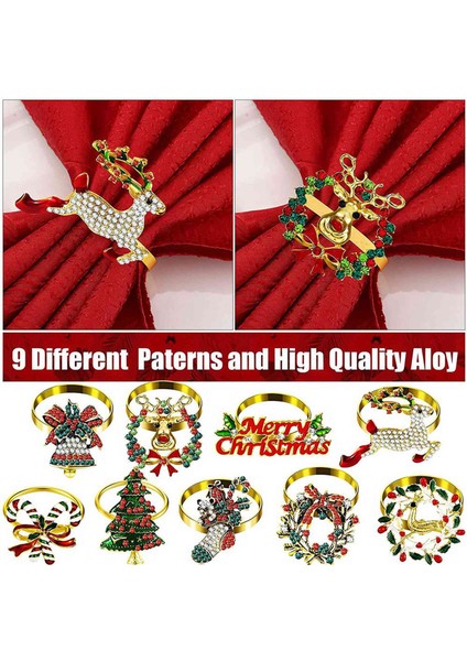 18 Parça Noel Peçete Halkaları Seti Metal Noel Peçete Tutucu Noel Ağacı Peçete Halkası Dekor (Yurt Dışından)