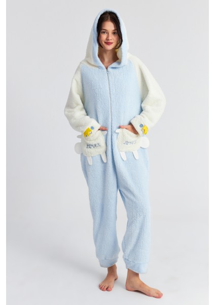 Kadın Mavi Taçlı Tavşan Fermuarlı Welsoft Tulum