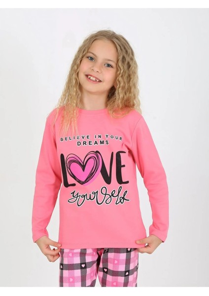Kız Çocuk Uzun Kollu %100 Pamuklu Düğmeli Pijama Takımı 10/15 Yaş