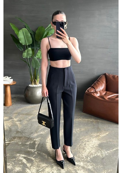 Kadın Zara Model Yüksek Bel Piliseli Kalın Kumaş Havuç Pantolon