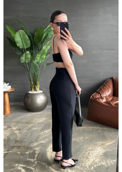 Kadın Zara Model Yüksek Bel Piliseli Kalın Kumaş Havuç Pantolon