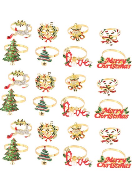 24X Noel Peçete Halkaları Peçete Tutucu Halkaları Tatil Noel Masa Dekorasyonu Için Elk Peçete Tokası (Yurt Dışından)