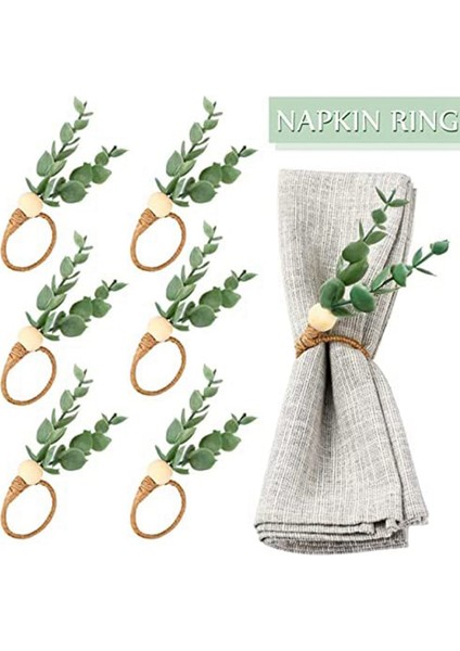 18 Parça Okaliptüs Peçete Halkaları El Yapımı Ahşap Boncuk Ev Dekor Düğün, Parti, Vb Için Sahte Yeşillik Peçete Sahipleri (Yurt Dışından) fırsatları