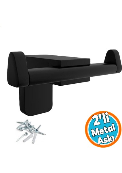 Banyo Bornoz Havlu Lavabo Çatal 2'li Metal Sağlam Aparat Siyah Askılık Asma Askı Vidalı