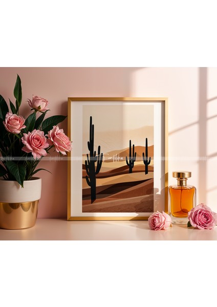 Çöl ve Kaktüs Temalı 3'lü Ahşap Çerçeveli Tablo SETI-21 x 30