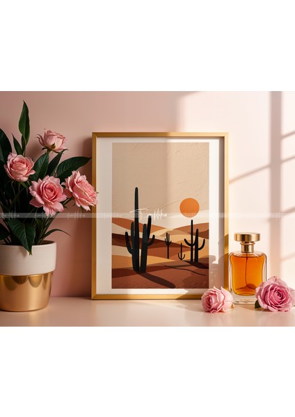 Çöl ve Kaktüs Temalı 3'lü Ahşap Çerçeveli Tablo SETI-21 x 30