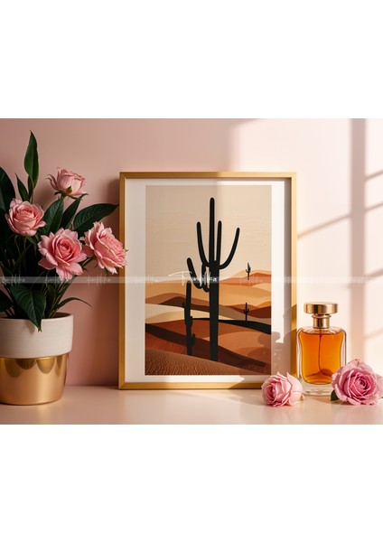 Çöl ve Kaktüs Temalı 3'lü Ahşap Çerçeveli Tablo SETI-21 x 30