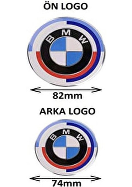 Bmw E46,E90 kasa Kaput ve Bagaj Logo Takım Ön Arka 2 Li SET(50YIL Newtypeblue 82mm-74mm)