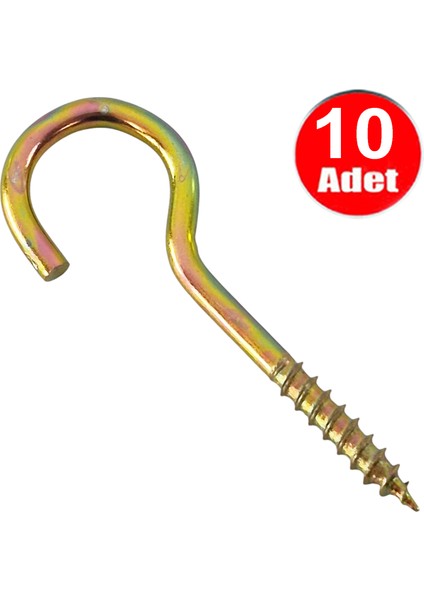 Piton 22 x 130 Çengel 8 cm Vidalı Askı Eğri Se Demir Duy Kanca - 10 Adet