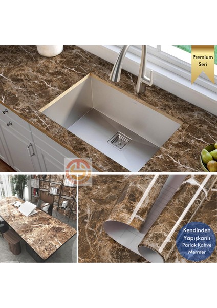 60 x 100 cm Mermer Desen Kendinden Yapışkanlı Kaplama Kahverengi