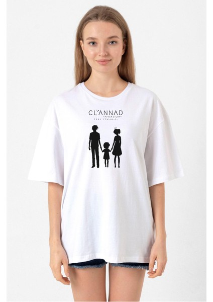 Clannad Anime After Story Beyaz Kadın Oversize Tshirt