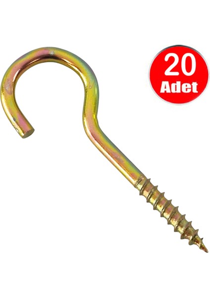 Piton 20 x 80 Çengel 5 cm Vidalı Askı Eğri Se Demir Duy Kanca - 20 Adet