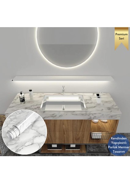 60 x 100 cm Mermer Desen Kendinden Yapışkanlı Kaplama Beyaz