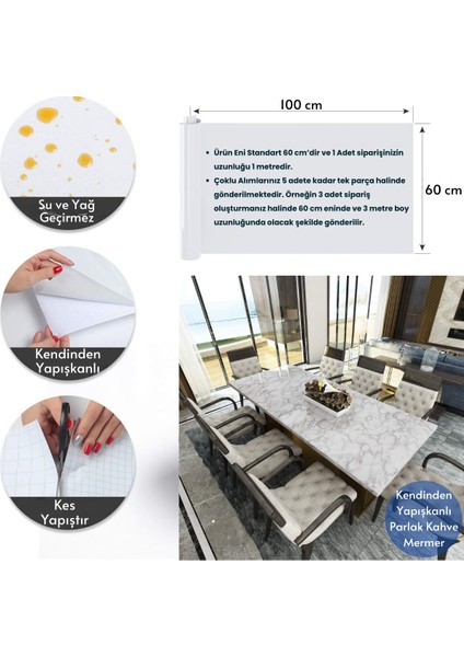 60 x 100 cm Mermer Desen Kendinden Yapışkanlı Kaplama Beyaz