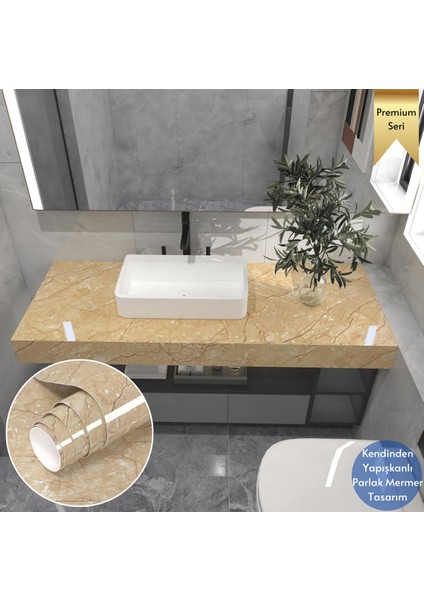 60 x 300 cm Mermer Desen Kendinden Yapışkanlı Kaplama Sarı