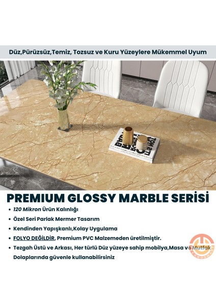 60 x 300 cm Mermer Desen Kendinden Yapışkanlı Kaplama Sarı