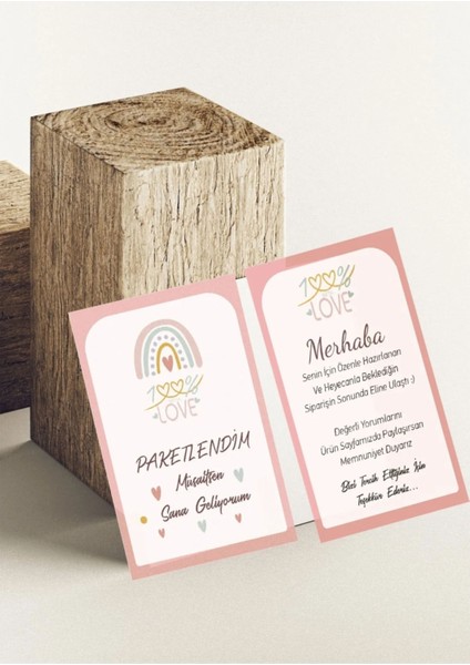 Paketlendim Sana Geliyorum Teşekkür Kartı 50 Adet Çift Yön 5x8 cm