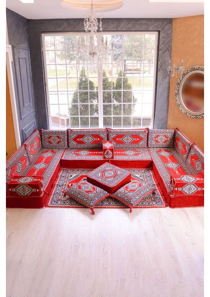Şark Köşesi Takımı Kırmızı Yahyalı Modeli 18 Parça (20 cm Minder Kalınlığı)