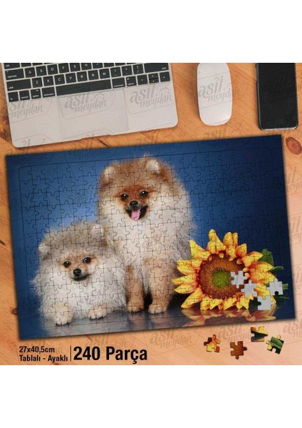 Asil Hobi Sevimli Köpekler - Ay Çiçeği - Hayvan Yapboz-Ayak Destekli Çerçeveli 240 Parça Puzzle