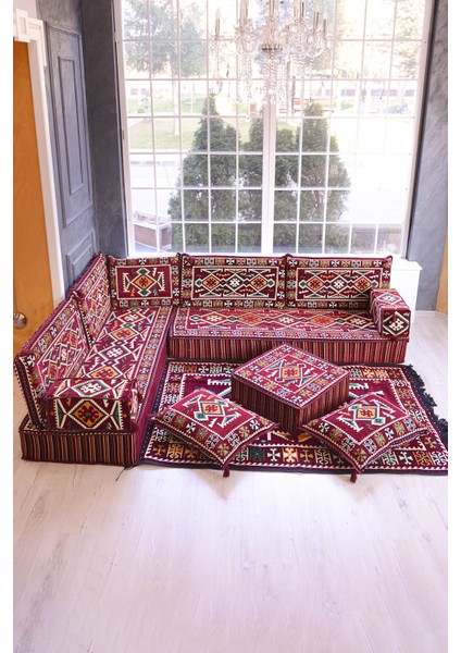 Şark Köşesi Takımı Bordo Anadolu Modeli 13 Parça (20 cm Minder Kalınlığı)