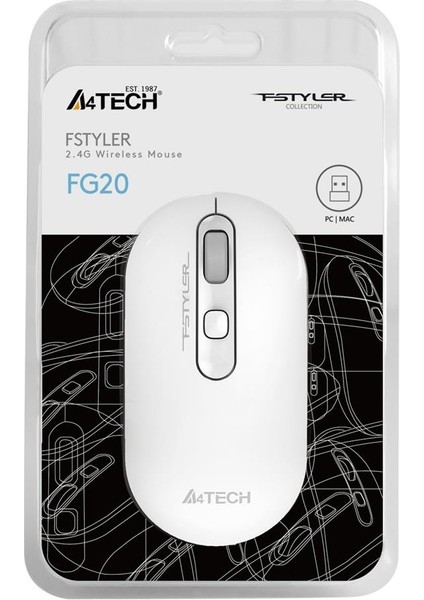 FG20 Nano Alıcı Kablosuz Optik 2000DPI Enerji Korumalı Kompakt Mouse - Beyaz