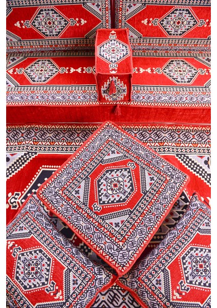 Şark Köşesi Takımı Konsepti Kırmızı Yahyalı Modeli 9 Parça (20 cm Minder Kalınlığı)
