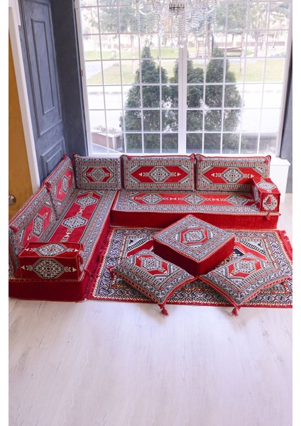 Şark Köşesi Takımı Kırmızı Yahyalı Modeli 13 Parça (20 cm Minder Kalınlığı)