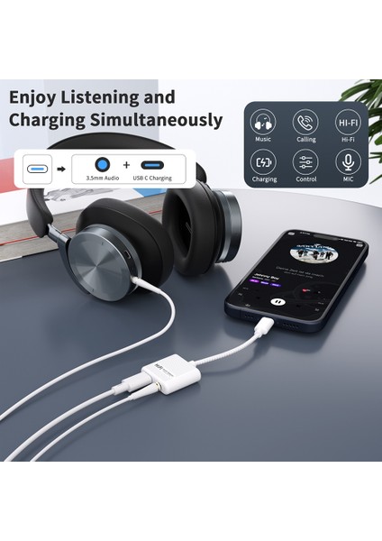 Usb-C - 35 mm Ses Şarj Adaptörü 60 W Pd Type C Aux Dönüştürücü (Yurt Dışından)