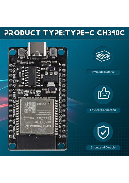 ESP32 Wroom-32 Geliştirme Kartı Tip-C CH340C Çift Çekirdek Modülü (Yurt Dışından)