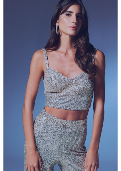 Kalın Askılı Payet Crop - Bej modelleri