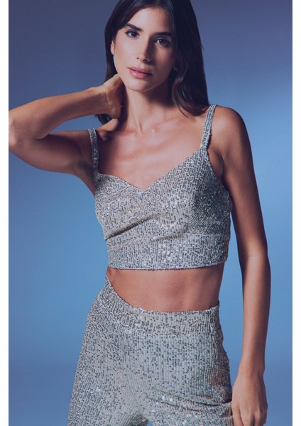 Kalın Askılı Payet Crop - Bej fırsatları