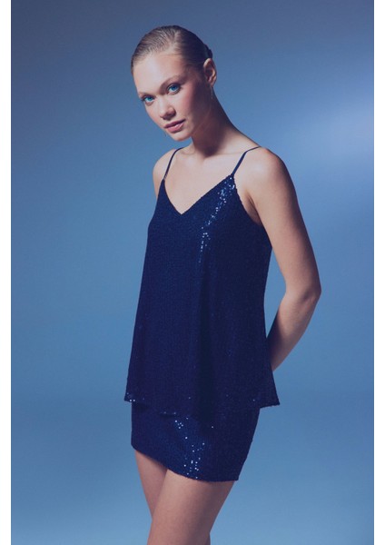 Payet Detaylı Askılı Bluz - Lacivert modelleri