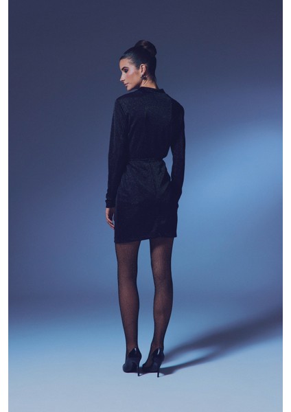 Dik Yaka Simli Bodysuit - Siyah indirimleri