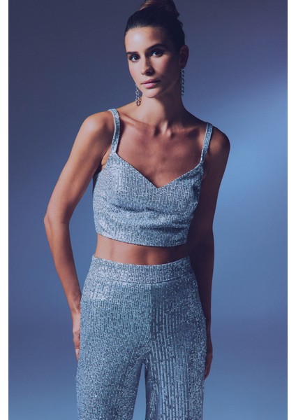 Kalın Askılı Payet Crop - Gri fiyatları