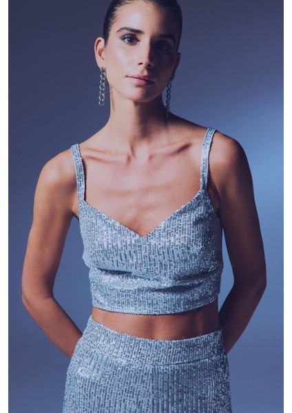 Kalın Askılı Payet Crop - Gri fırsatları