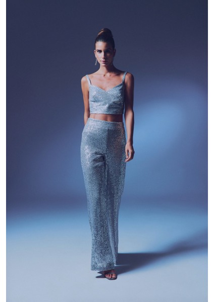 Kalın Askılı Payet Crop - Gri indirimleri