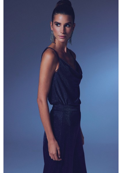 Simli Degaje Yaka Bluz - Lacivert modelleri