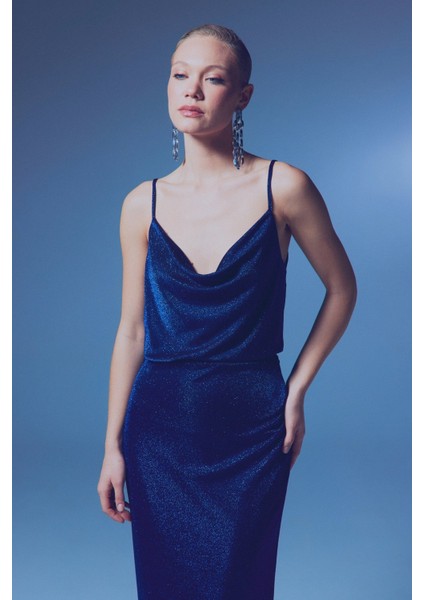 Simli Degaje Yaka Bluz - Sax Mavi fiyatları