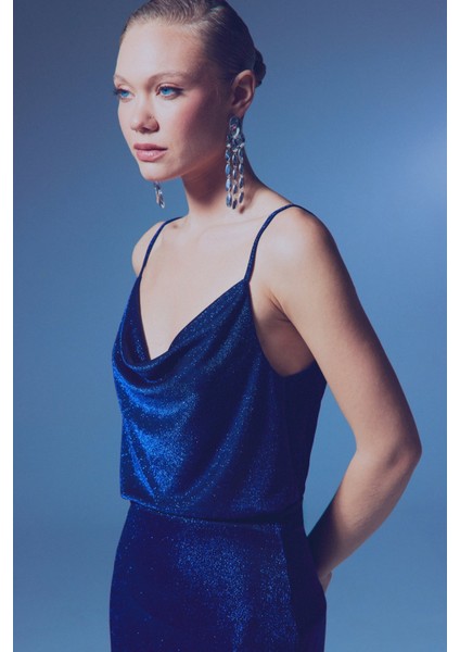 Simli Degaje Yaka Bluz - Sax Mavi fırsatları