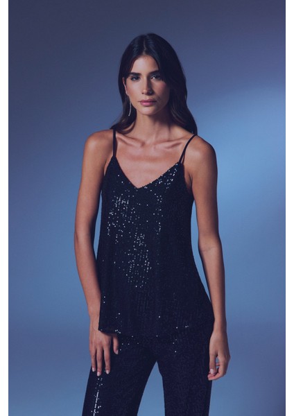 Payet Detaylı Askılı Bluz - Siyah modelleri