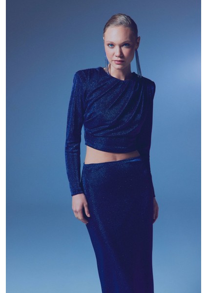 Vatkalı Simli Bluz - Sax Mavi fiyatları