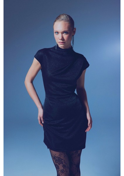 Simli Dik Yaka Bodysuit - Siyah modelleri