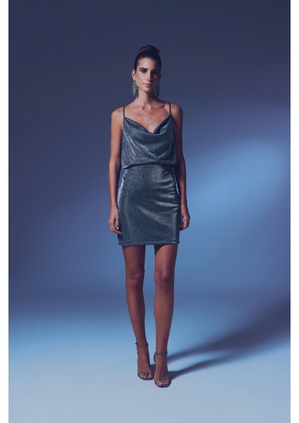 Simli Degaje Yaka Bluz - Antrasit fırsatları