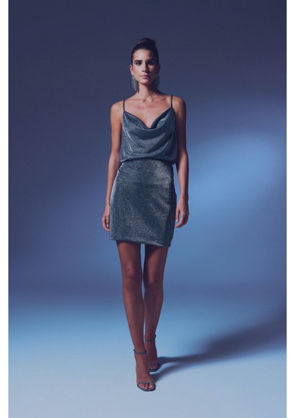 Simli Degaje Yaka Bluz - Antrasit indirimleri