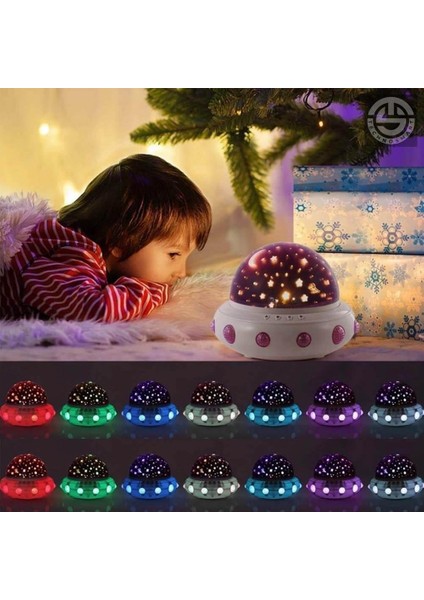 Müzikli Renkli ve Dönen Star Master Ufo Uzay Temalı Projeksiyon Gece Lambası Usbli modelleri